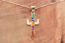 Calvin Begay Genuine Gemstones Sterling Silver Cactus Pendant
